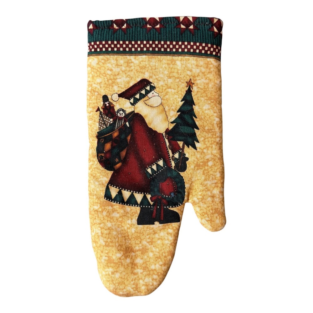 Vintage Debbie Mumm Santa Oven Mitt Double Sided Cottage Christmas Kitchen Decor